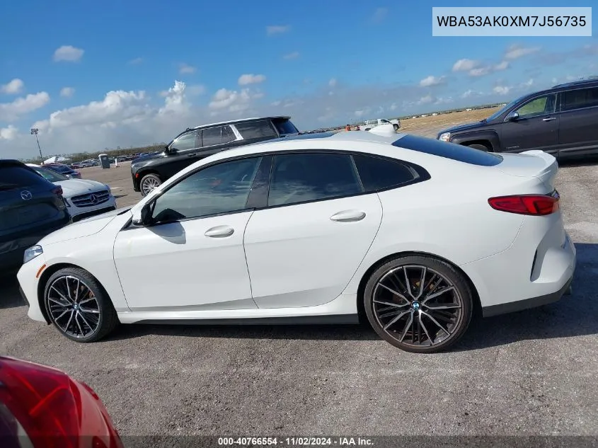 2021 BMW 228I Gran Coupe Sdrive VIN: WBA53AK0XM7J56735 Lot: 40766554