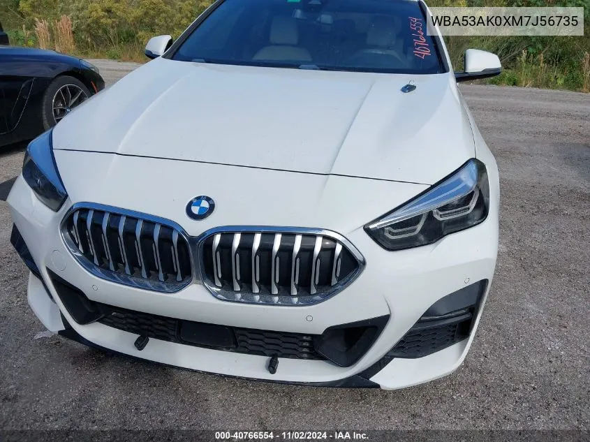 2021 BMW 228I Gran Coupe Sdrive VIN: WBA53AK0XM7J56735 Lot: 40766554