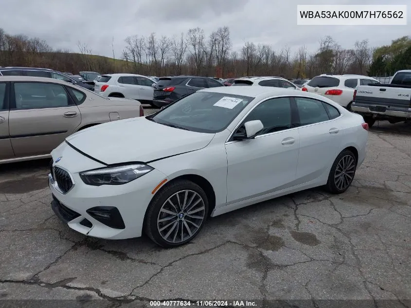 2021 BMW 228I Gran Coupe Sdrive VIN: WBA53AK00M7H76562 Lot: 40777634