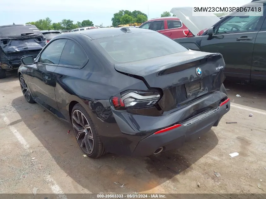 2023 BMW 230 I VIN: 3MW23CM03P8D67418 Lot: 39503333