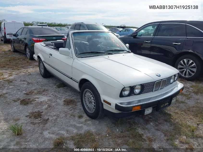 1987 BMW 325 I VIN: WBABB1307H1925138 Lot: 40560503