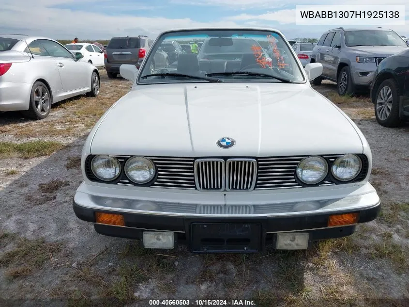 1987 BMW 325 I VIN: WBABB1307H1925138 Lot: 40560503