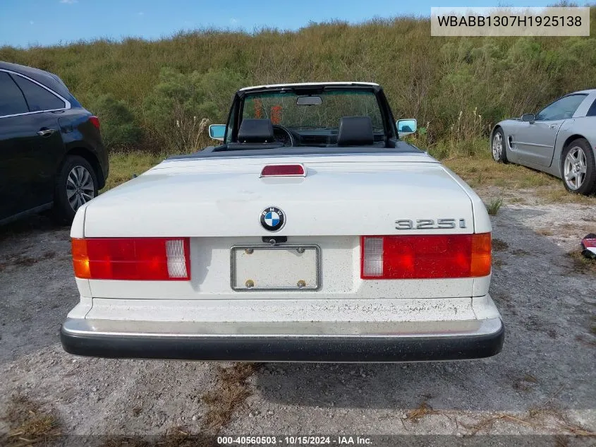 1987 BMW 325 I VIN: WBABB1307H1925138 Lot: 40560503