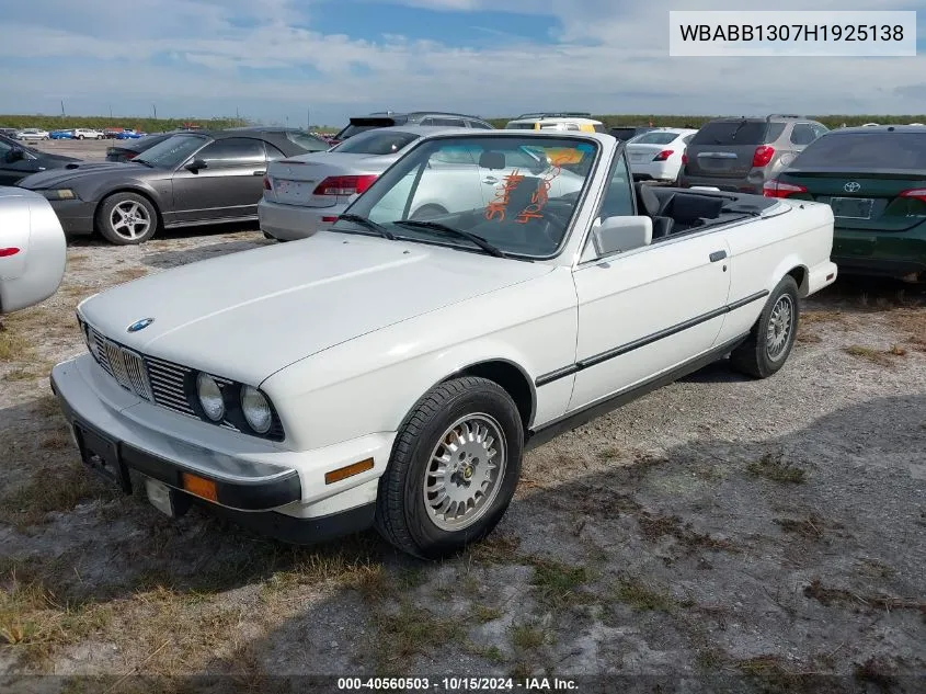 1987 BMW 325 I VIN: WBABB1307H1925138 Lot: 40560503