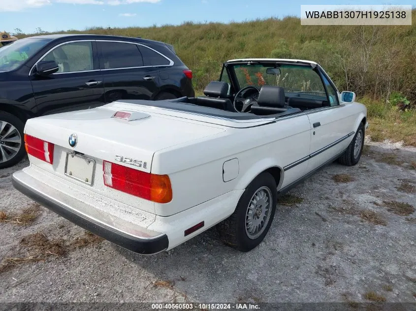 1987 BMW 325 I VIN: WBABB1307H1925138 Lot: 40560503