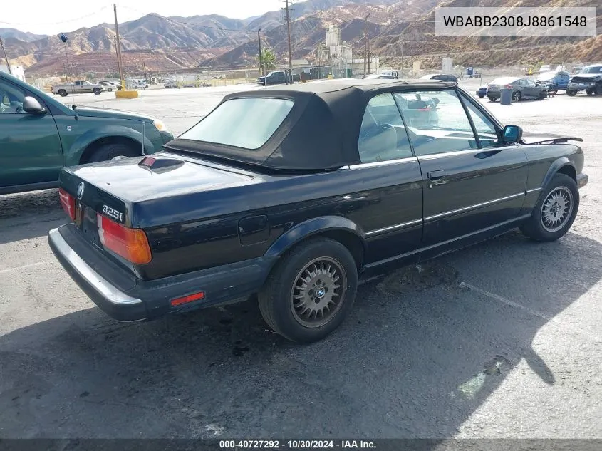 1988 BMW 325 I Automatic VIN: WBABB2308J8861548 Lot: 40727292