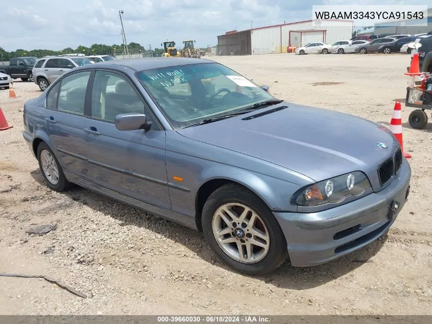 2000 BMW 323I VIN: WBAAM3343YCA91543 Lot: 39660030