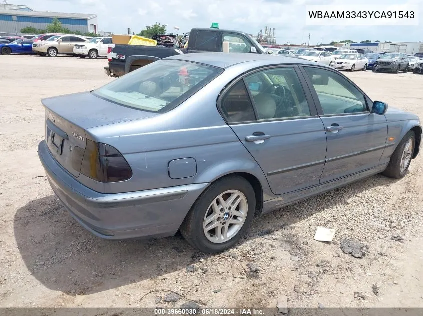 2000 BMW 323I VIN: WBAAM3343YCA91543 Lot: 39660030