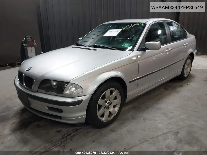 2000 BMW 323I VIN: WBAAM3344YFP80549 Lot: 40135279