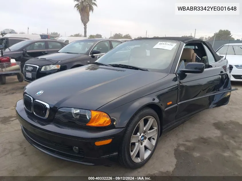 2000 BMW 323 Ci VIN: WBABR3342YEG01648 Lot: 40332226