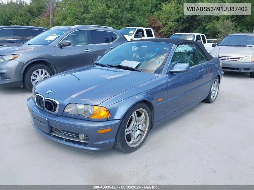 2001 BMW 330Ci VIN: WBABS53491JU87402 Lot: 40035423