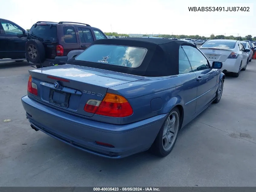 2001 BMW 330Ci VIN: WBABS53491JU87402 Lot: 40035423