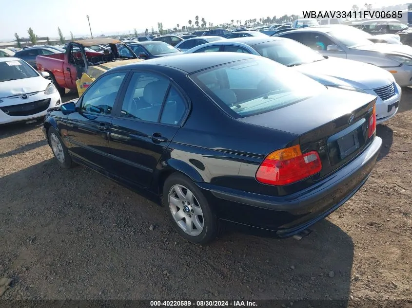 2001 BMW 325I VIN: WBAAV33411FV00685 Lot: 40220589