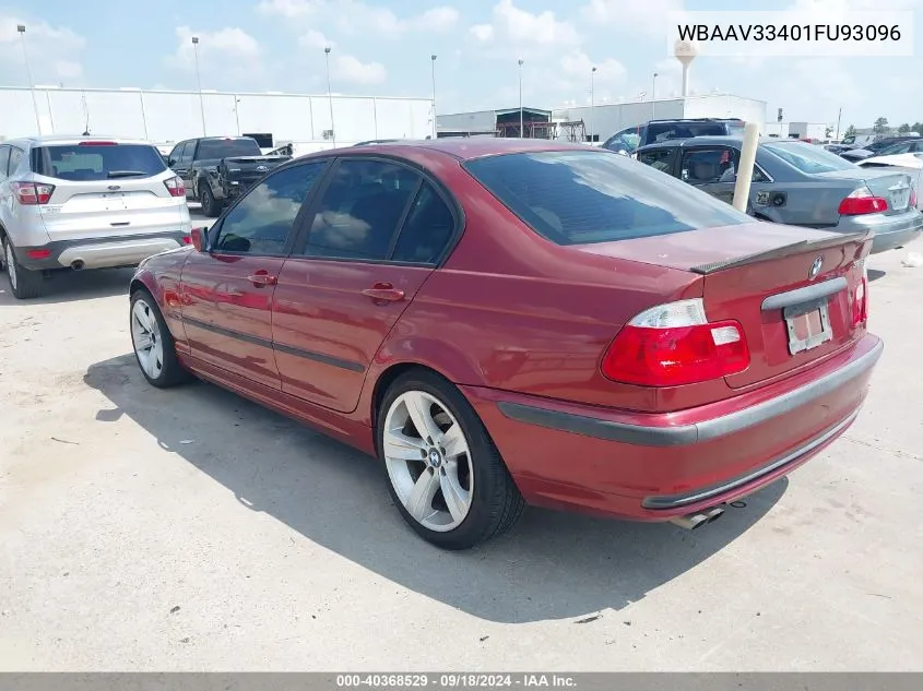 2001 BMW 3 Series 325I VIN: WBAAV33401FU93096 Lot: 40368529