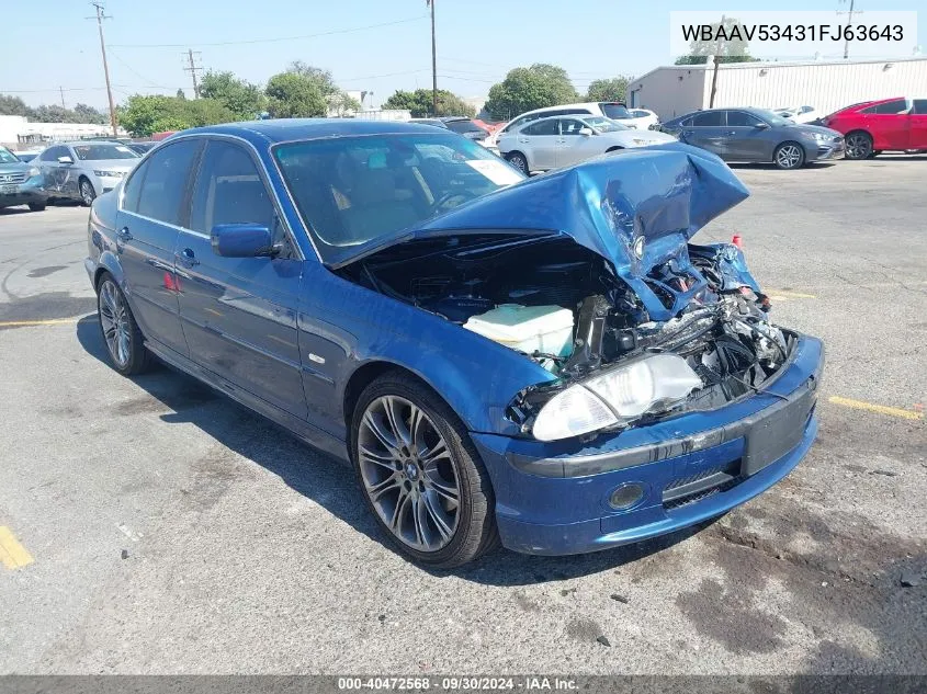 2001 BMW 330I VIN: WBAAV53431FJ63643 Lot: 40472568