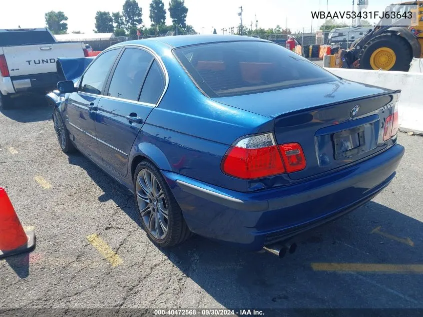 2001 BMW 330I VIN: WBAAV53431FJ63643 Lot: 40472568