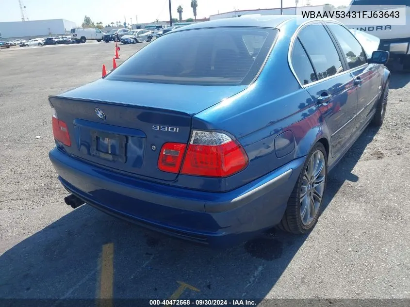 2001 BMW 330I VIN: WBAAV53431FJ63643 Lot: 40472568