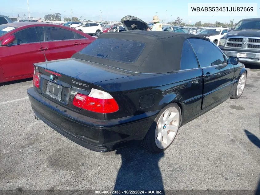 2001 BMW 330Ci VIN: WBABS53451JU87669 Lot: 40672333