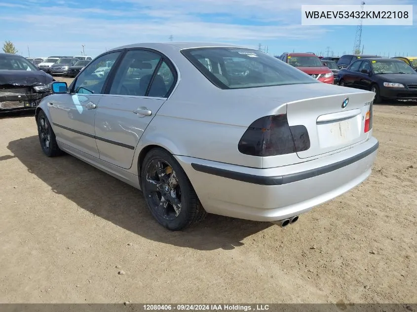 2002 BMW 3 Series VIN: WBAEV53432KM22108 Lot: 12080406