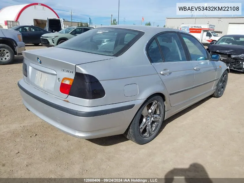 2002 BMW 3 Series VIN: WBAEV53432KM22108 Lot: 12080406