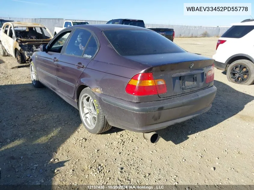 2002 BMW 3 Series VIN: WBAEV33452PD55778 Lot: 12137430