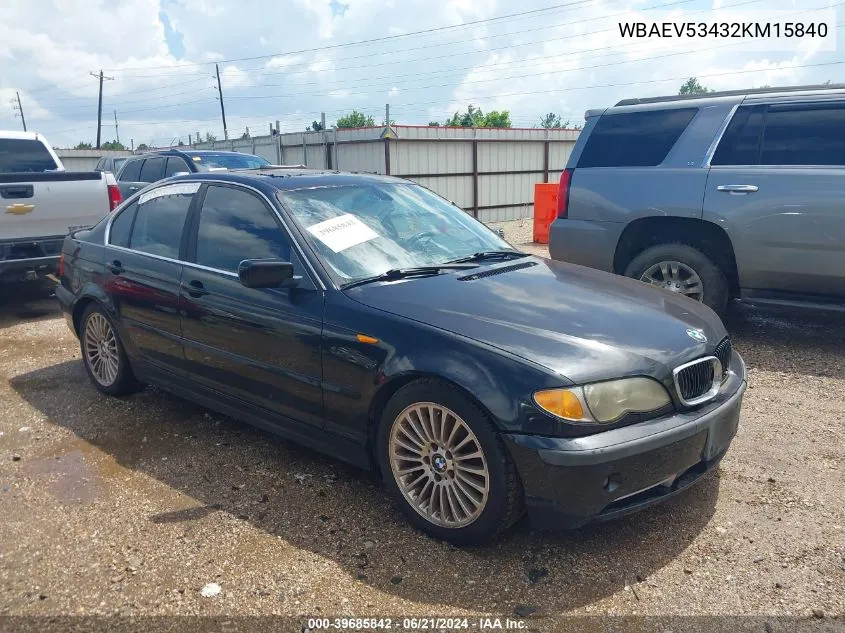 2002 BMW 330I VIN: WBAEV53432KM15840 Lot: 39685842