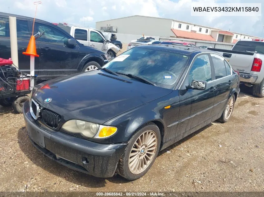 2002 BMW 330I VIN: WBAEV53432KM15840 Lot: 39685842