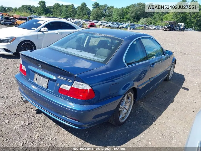 2002 BMW 330Ci VIN: WBABN53402JU27551 Lot: 40694370