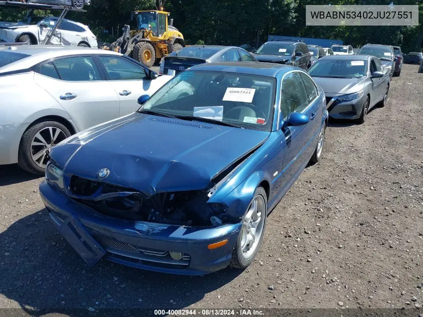 2002 BMW 330Ci VIN: WBABN53402JU27551 Lot: 40694370