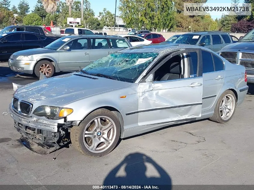 2002 BMW 330I VIN: WBAEV53492KM21738 Lot: 40113473