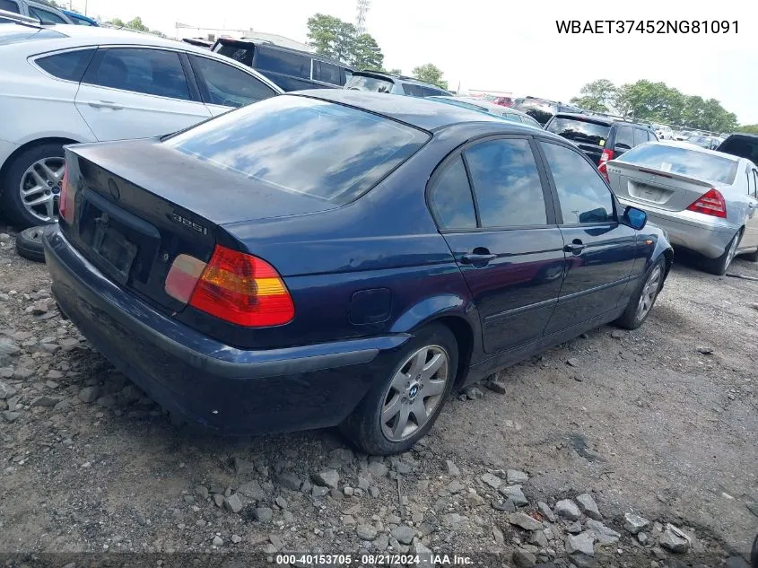 2002 BMW 325I VIN: WBAET37452NG81091 Lot: 40153705