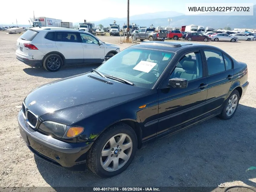 2002 BMW 325Xi VIN: WBAEU33422PF70702 Lot: 40171076