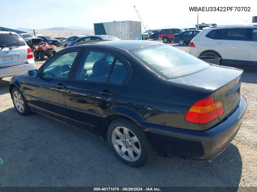 2002 BMW 325Xi VIN: WBAEU33422PF70702 Lot: 40171076