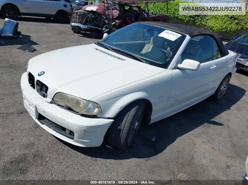 2002 BMW 330Ci VIN: WBABS53422JU92278 Lot: 40181619