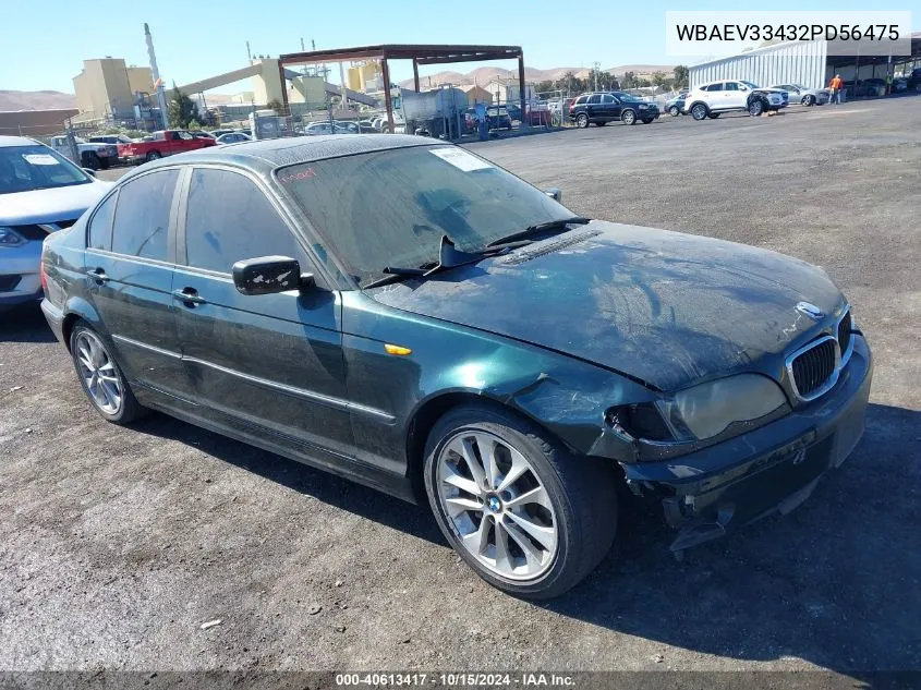 2002 BMW 325I VIN: WBAEV33432PD56475 Lot: 40613417