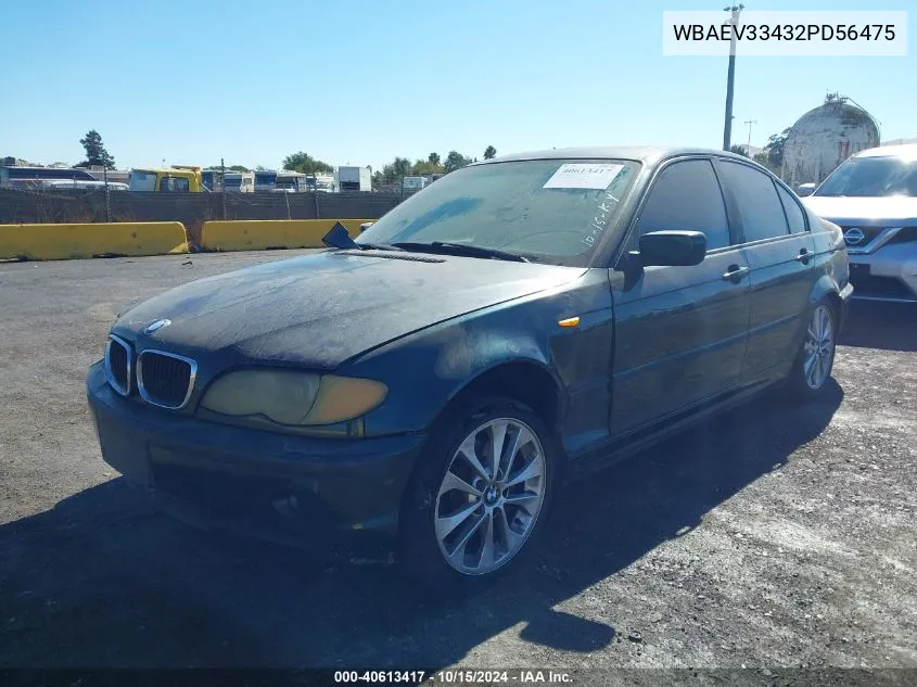 2002 BMW 325I VIN: WBAEV33432PD56475 Lot: 40613417