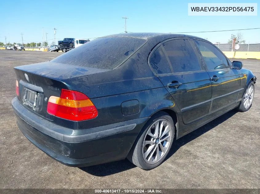 2002 BMW 325I VIN: WBAEV33432PD56475 Lot: 40613417