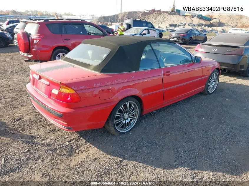 2002 BMW 325Ci VIN: WBABS33492PG87816 Lot: 40664684