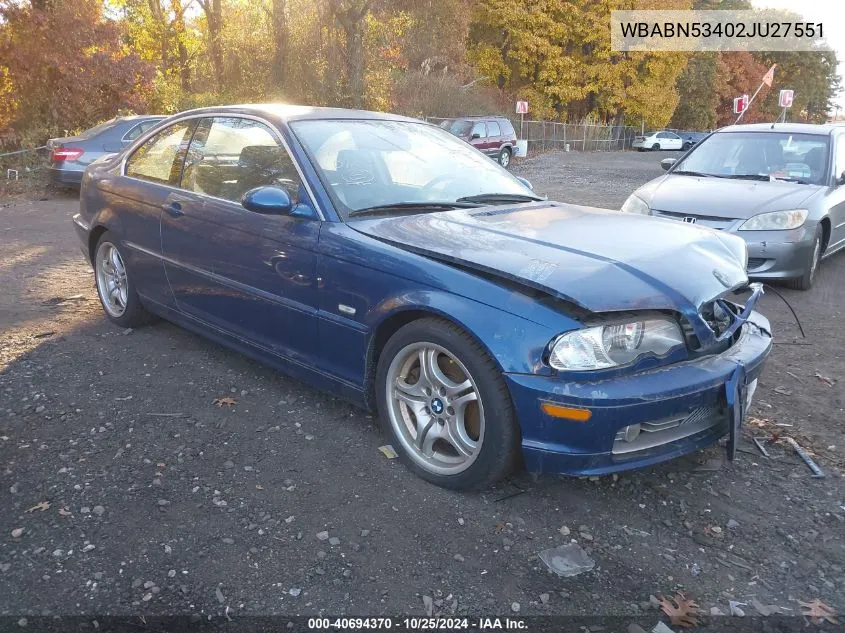 2002 BMW 330Ci VIN: WBABN53402JU27551 Lot: 40694370