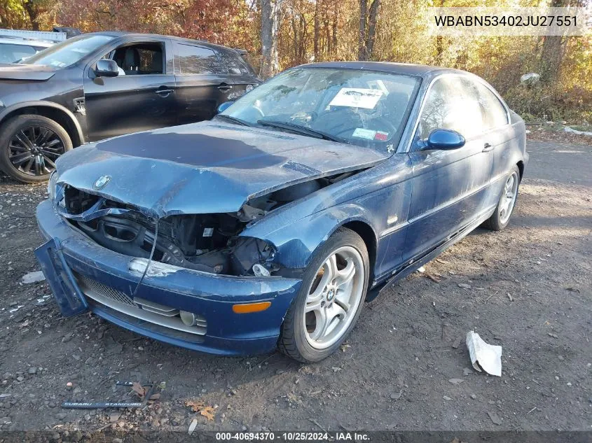 2002 BMW 330Ci VIN: WBABN53402JU27551 Lot: 40694370