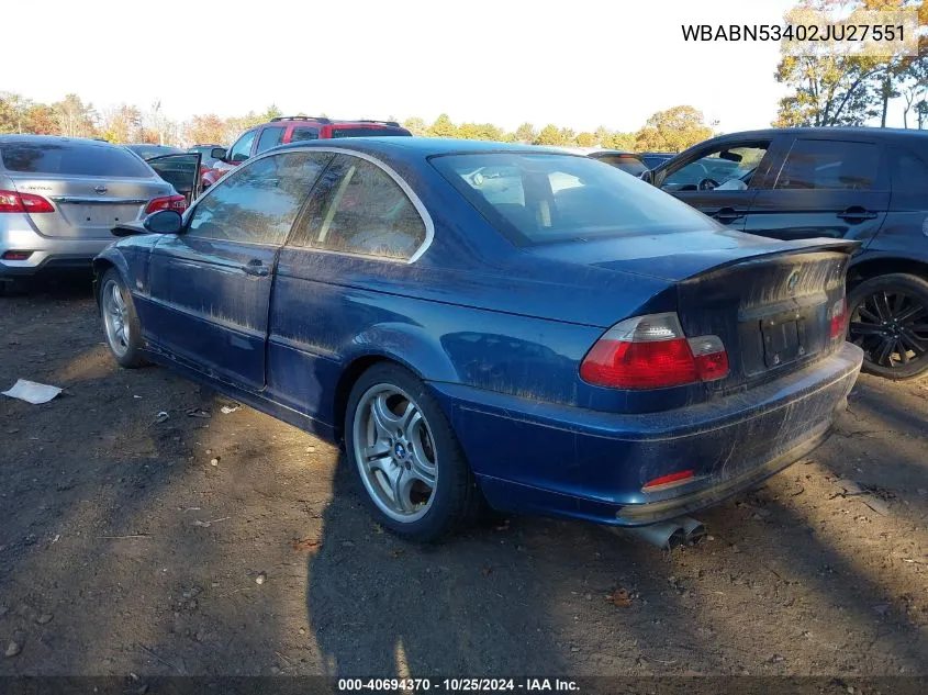 2002 BMW 330Ci VIN: WBABN53402JU27551 Lot: 40694370