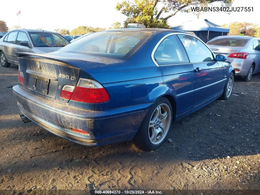 2002 BMW 330Ci VIN: WBABN53402JU27551 Lot: 40694370