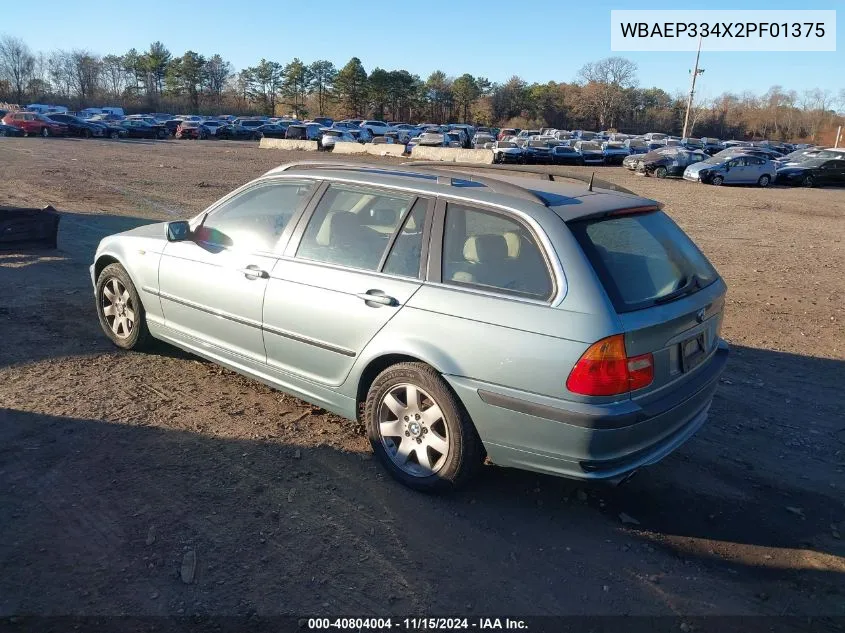 2002 BMW 325Xit VIN: WBAEP334X2PF01375 Lot: 40804004