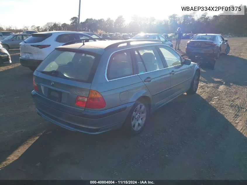 2002 BMW 325Xit VIN: WBAEP334X2PF01375 Lot: 40804004