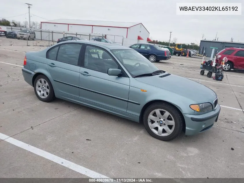 2002 BMW 325I VIN: WBAEV33402KL65192 Lot: 40839675