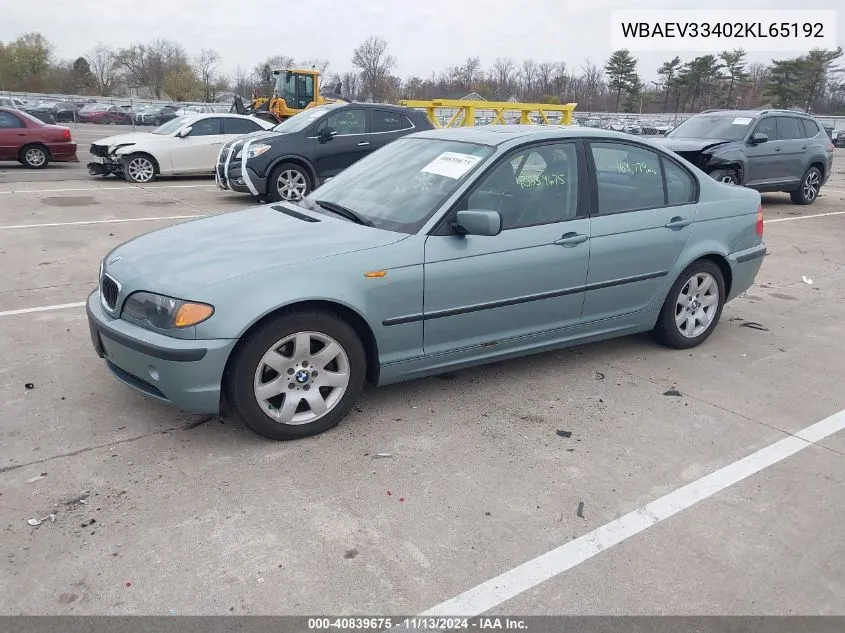 2002 BMW 325I VIN: WBAEV33402KL65192 Lot: 40839675