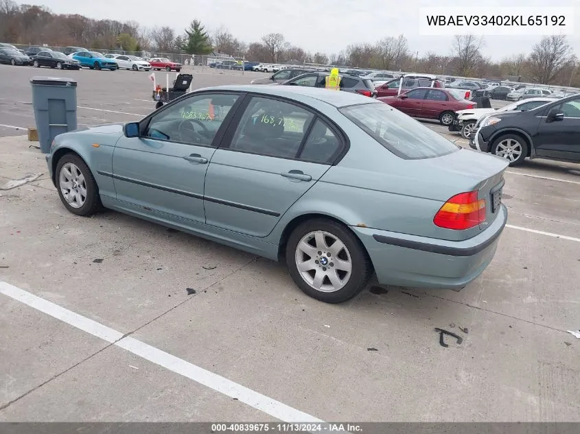 2002 BMW 325I VIN: WBAEV33402KL65192 Lot: 40839675