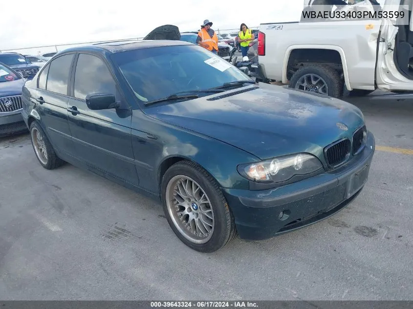 2003 BMW 325Xi VIN: WBAEU33403PM53599 Lot: 39643324