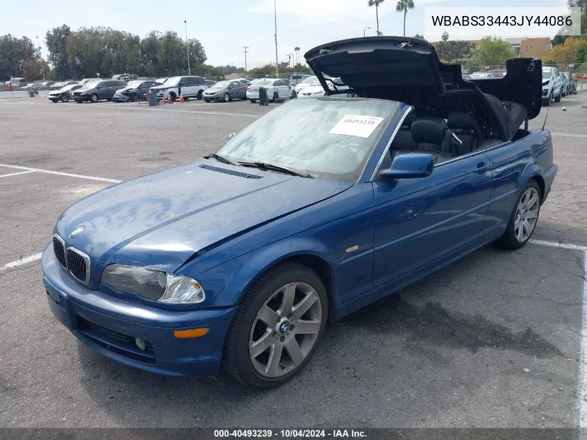 2003 BMW 325Ci VIN: WBABS33443JY44086 Lot: 40493239