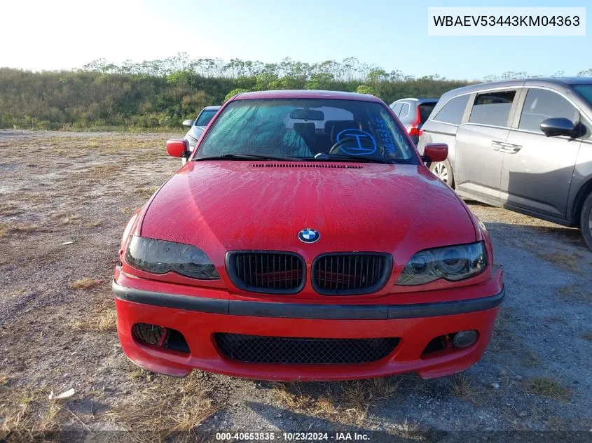 2003 BMW 330I VIN: WBAEV53443KM04363 Lot: 40653835